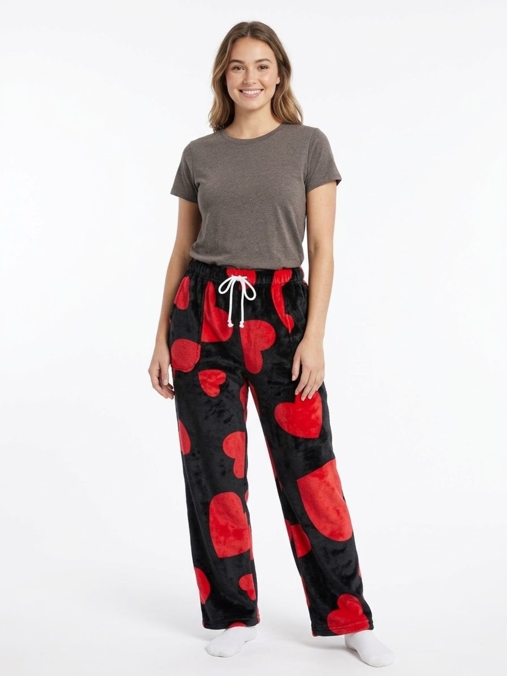 Amazon Cozy Women's Black & Red Heart Plush Lounge Pants Size 2XL EUC Waist 16